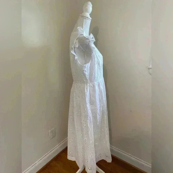 J. Crew -White Floral Eyelet Ruffle Midi Dress Size 12 NWT - Picture 9 of 15